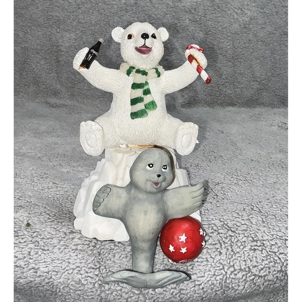 Vintage‎ Coca Cola Christmas Stocking Holder Polar Bear & Seal